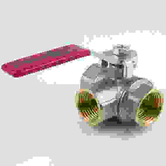 Кран шаровой латунь никелирован 3-ход 1020 Ду 15 G1/2" Ру40 ВР полнопроходной рычаг красный Aquasfer